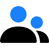 blue and black icon with a group of two people