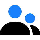 blue and black icon with a group of two people